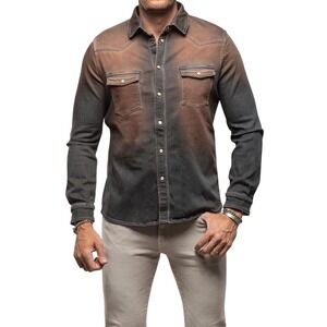 Teleria Zed Roper Over Dyed Western Premium Denim Snap Shirt Mens XXL Italy New